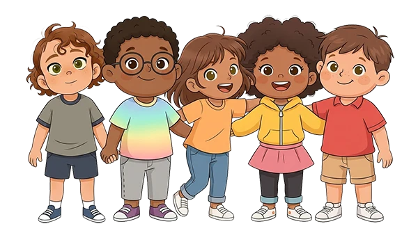 Un groupe d’enfants réunis dans l’univers de La Bande à Shadi