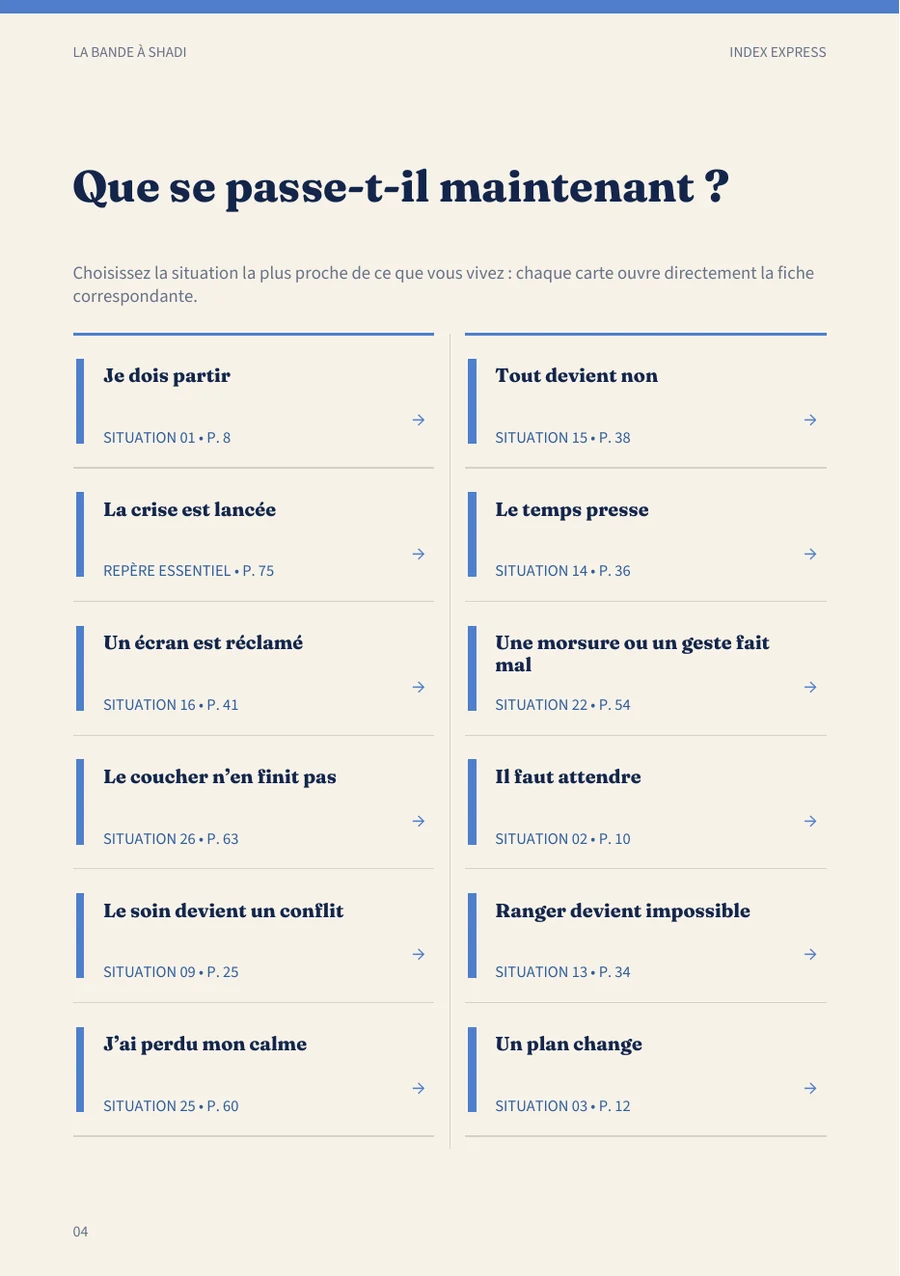 Index express du guide Quand ça coince permettant de retrouver rapidement une situation